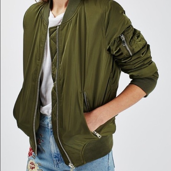 Topshop MA1 Bomber Jacket Olive Green Size US8 - Picture 2 of 6